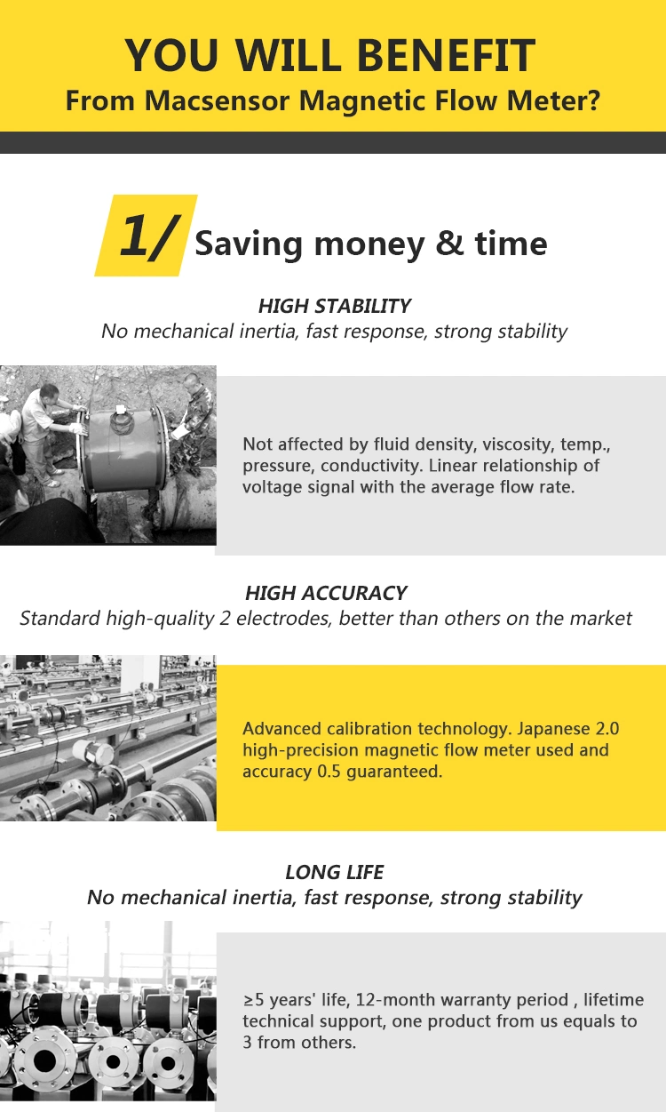 1/2", 1", 2", 3", 4", 6", 8" & 12" ANSI Pipe Flange Size Electromagnetic Mag Flow Meters