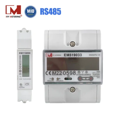 Compteur intelligent bidirectionnel d'énergie solaire de phase de 1/3 RS485 Modbus pour la pile de remplissage d'EV